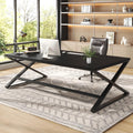 IBF Black Desk, Large Home Office Work Desk, 78.7' Long Computer Desks, Simple Wide Study Writing Desk, Wood Metal Double PC Executive Workstation Gaming Desk Computer Table for Bedroom, Black Oak