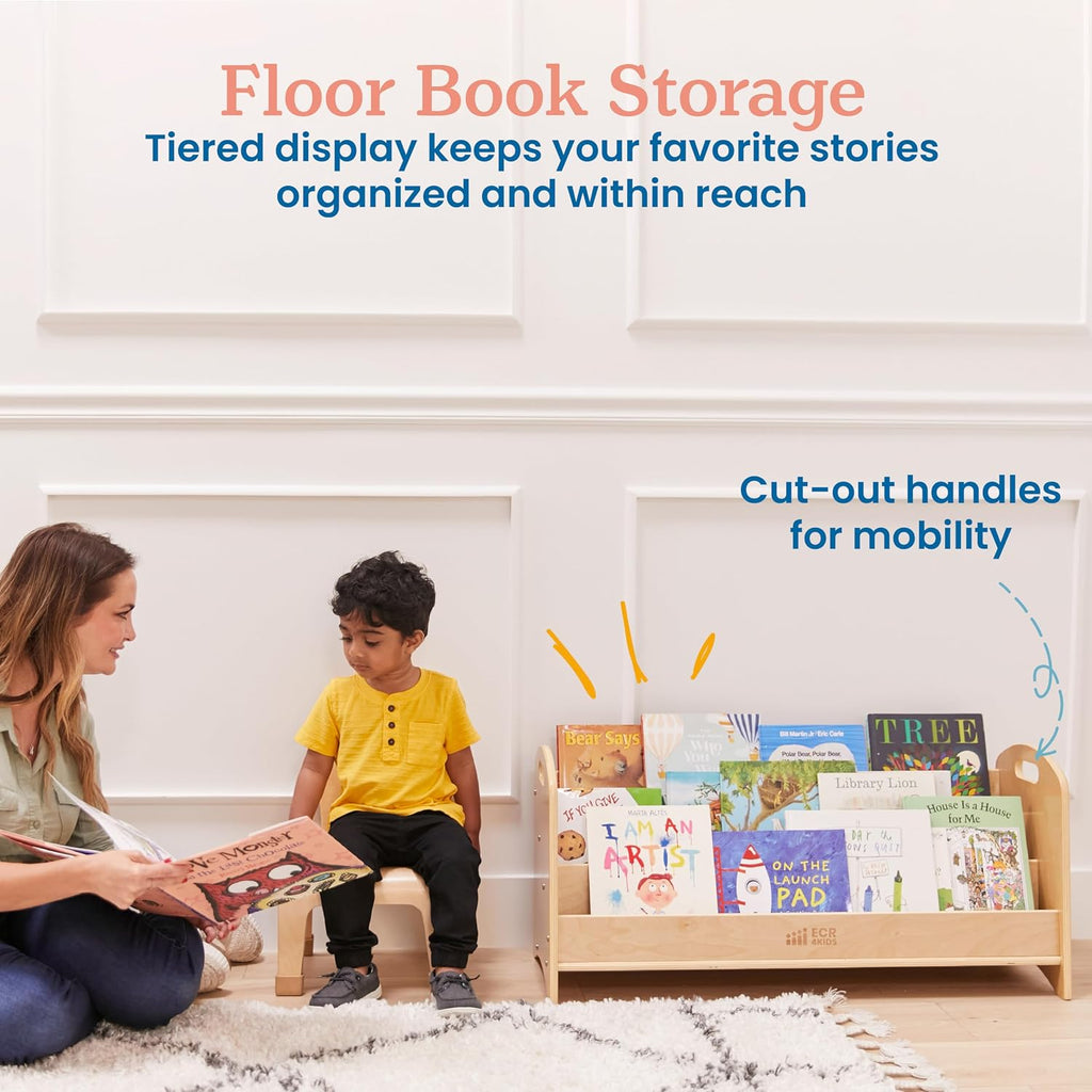 ECR4Kids 3-Shelf Floor Book Display with Handles, 36in, Children's Furniture, Natural