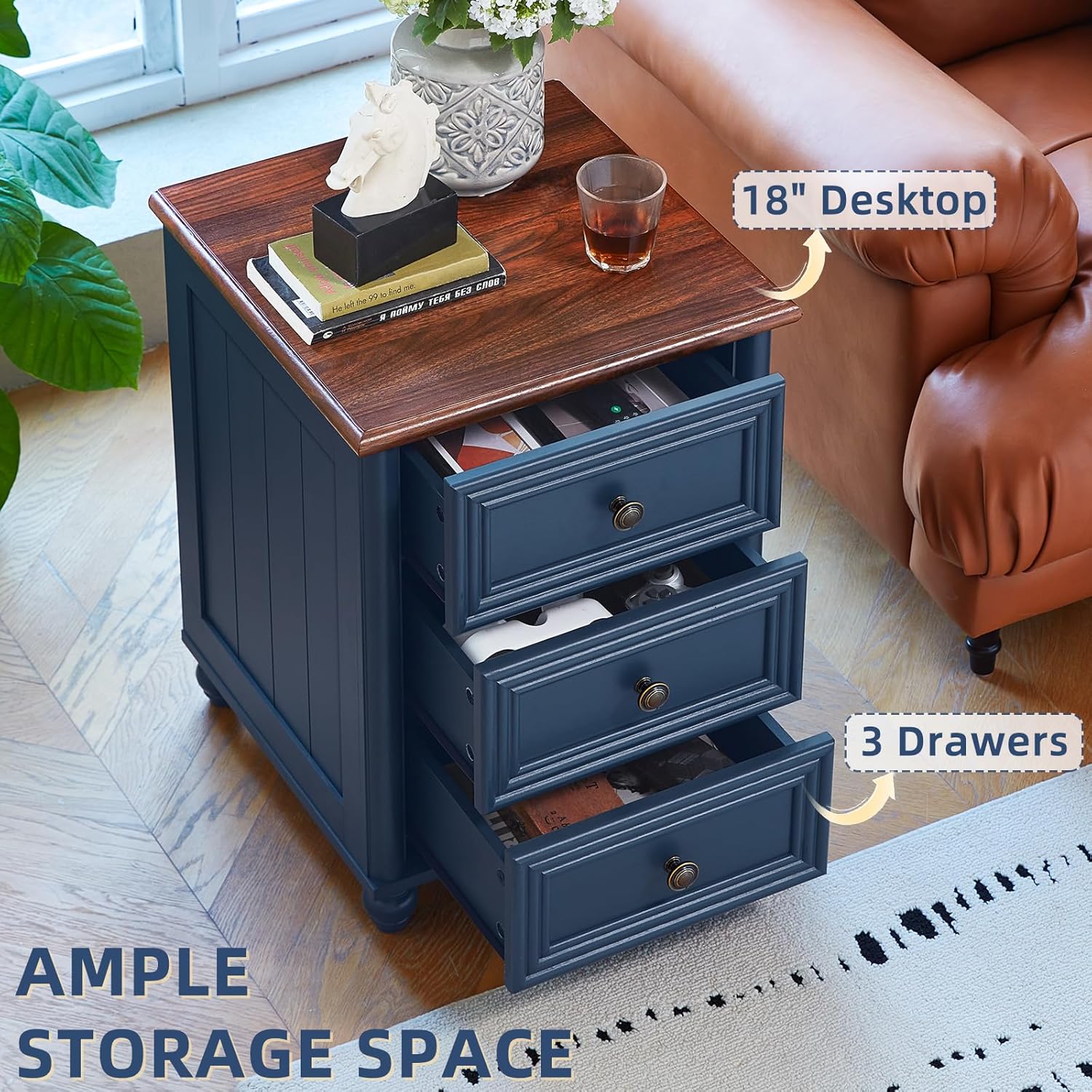 Farmhouse Dressers & Night Stand Set of 4, Wood 54' Wide 7 Drawer Dresser & 45' Tall Chest of Drawers, 18' Roman Column Nightstand Set of 2, Bedroom Furniture Dresser Sets for Home Living Room Hallway