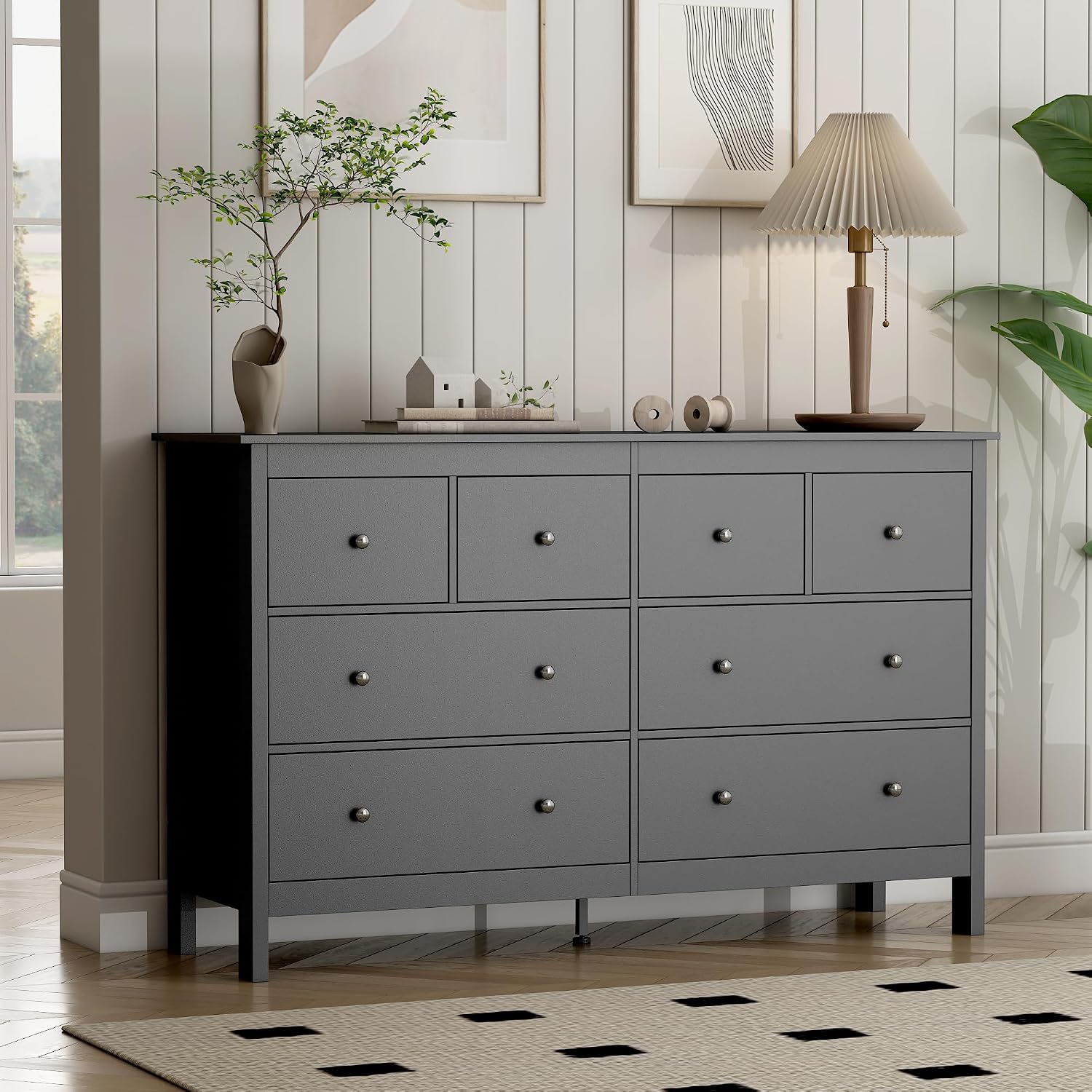 wanan 8 Drawer Dresser, 50' Modern Black Dressers Chests of Drawers, 8 Drawers Wide Dresser for Bedroom