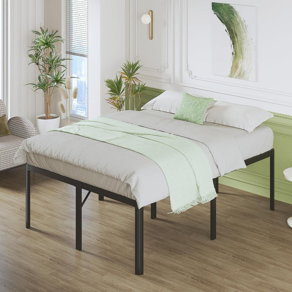 Lutown-Teen 25 Inch High Full Size Bed Frame with Rounded Corner Legs, Sturdy Mattress Foundation, Heavy Duty Metal Platform Bed Frame Full No Box Spring Needed, Noise Free, Easy Assembly, Black