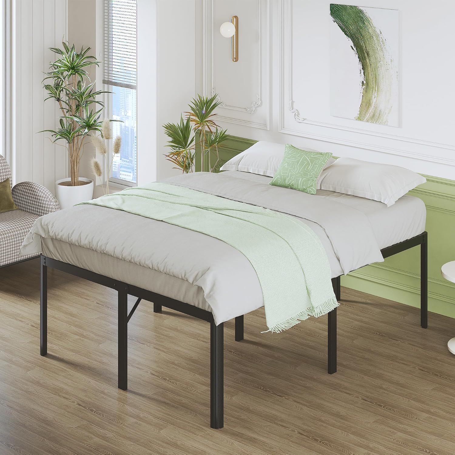 Lutown-Teen 25 Inch High Full Size Bed Frame with Rounded Corner Legs, Sturdy Mattress Foundation, Heavy Duty Metal Platform Bed Frame Full No Box Spring Needed, Noise Free, Easy Assembly, Black