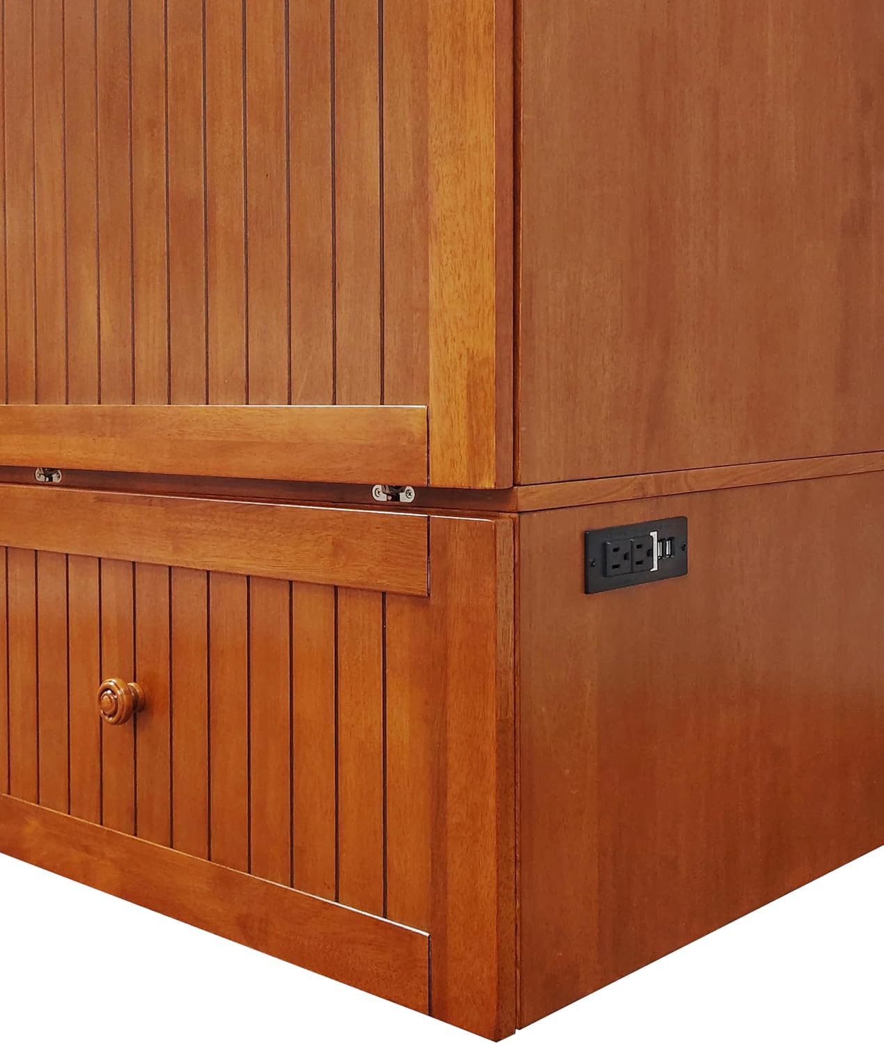 Mega Solutions Murphybedz Tuscany Murphy Cabinet Chest Bed with Charging Station 6 Inch (Cherry, Queen)