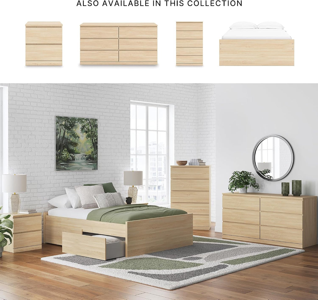 Signature Design by Ashley Onita Scandinavian 4-Drawer Full Platform Bed with 2 Side Storage, Foundation or Box Spring Not Needed, Light Brown