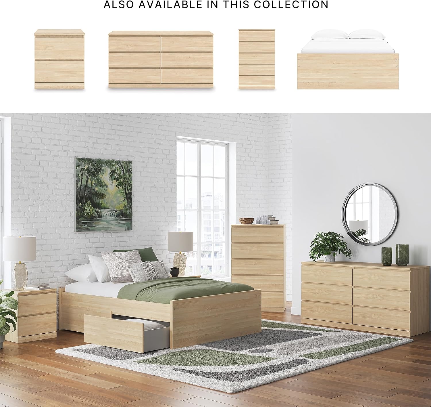 Signature Design by Ashley Onita Scandinavian 4-Drawer Full Platform Bed with 2 Side Storage, Foundation or Box Spring Not Needed, Light Brown