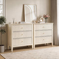 RoyalCraft Large 3 Drawer Dresser Set of 2, Fluted Wood Drawers for Bedroom, Modern Painted 30 inch Wide Nightstand for Bedroom, Entryway, Beige