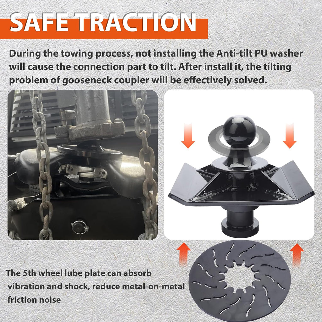30K Lbs 5th Wheel to Gooseneck Ball Adapter | 2' Kingpin, Fits Pickup 5th Wheel Hitches | Replaces #2085295, 4PCS Anti-tilt PU Washer and 1PCS Lube Plate Included