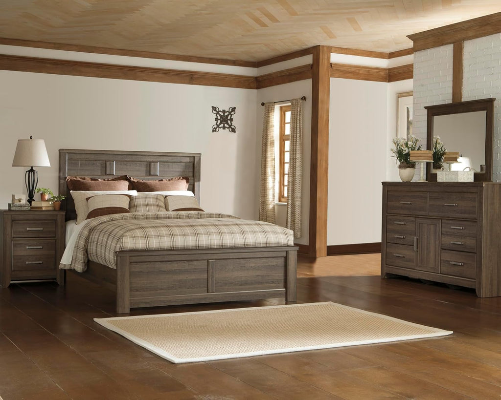 Signature Design by Ashley Juararo Vintage Smooth-Gliding 6-Drawer Dresser and Mirror with Safety Stop, Cabinet and Adjustable Shelf, Dark Brown