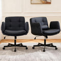 Criss Cross Chair with Wheels & Outward-Folding Armrests, Cross Legged Office Chair with Storage Pockets, Comfortable Adjustable Swivel Vanity Chair for Home, Living Room, Bedroom (Black,Set of 2)
