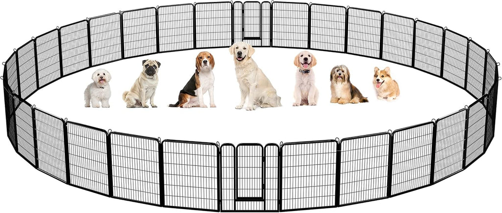 Yaheetech 40in 32-Panel Metal Dog Playpen Fence for Indoor Yard RV Camping | Heavy-duty Rustproof Frame with Secure Latch Door, Tool-free Assembly, Foldable Storage, Ideal for Medium to Large Dog Breeds