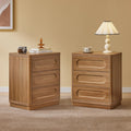 26.2' Tall Nightstand Set of 2, 21.7' W Night Stand with 3 Storage Drawers, Wood Beside Table, Rounded Corner Design for Bedroom (Brown)
