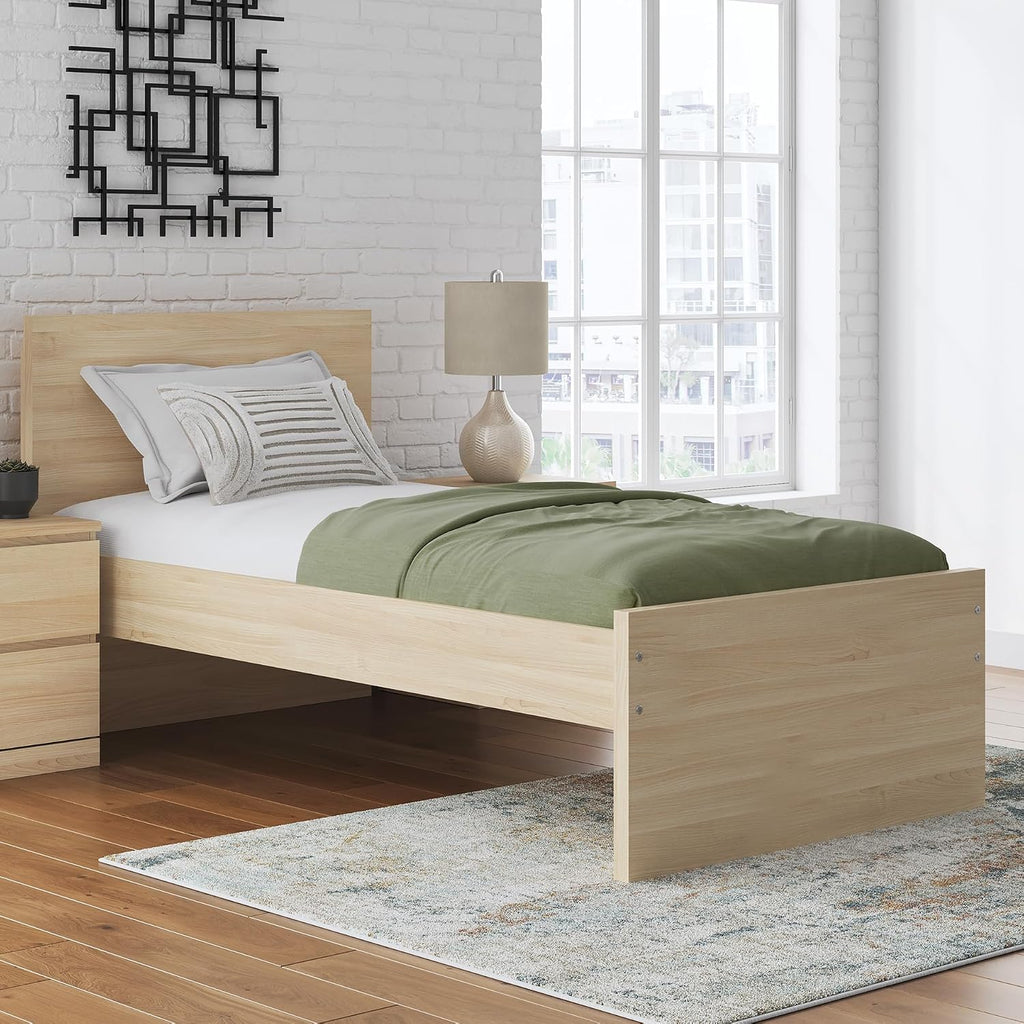 Signature Design by Ashley Onita Minimalist Panel Platform Bed, Foundation or Box Spring Not Needed, Twin, Beige