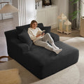 Oversized Chaise Lounge Chair Indoor, 66' Cloud Boneless Sleeper Couch Corduroy Upholstered Sofa Bed Deep Seat Comfy Reading Chair with 3 Pillows for Living Room Bedroom, Black