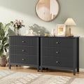 Fluted 3 Drawer Dresser Set of 2, Small Dresser Nightstand for Bedroom, Modern Wood Chest of Drawers, Wooden Dresser Nightstand with Paint Design for Closet, Hallway, Entryway, Black