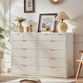 LEYAOYAO Fluted 6 Drawers Dresser for Bedroom Set of 2, 42' Tall Modern Chest of Drawers with Metal Handle, Curved Profile Design,Wood Drawer Organizer for Bedroom, Living Room,Antique White