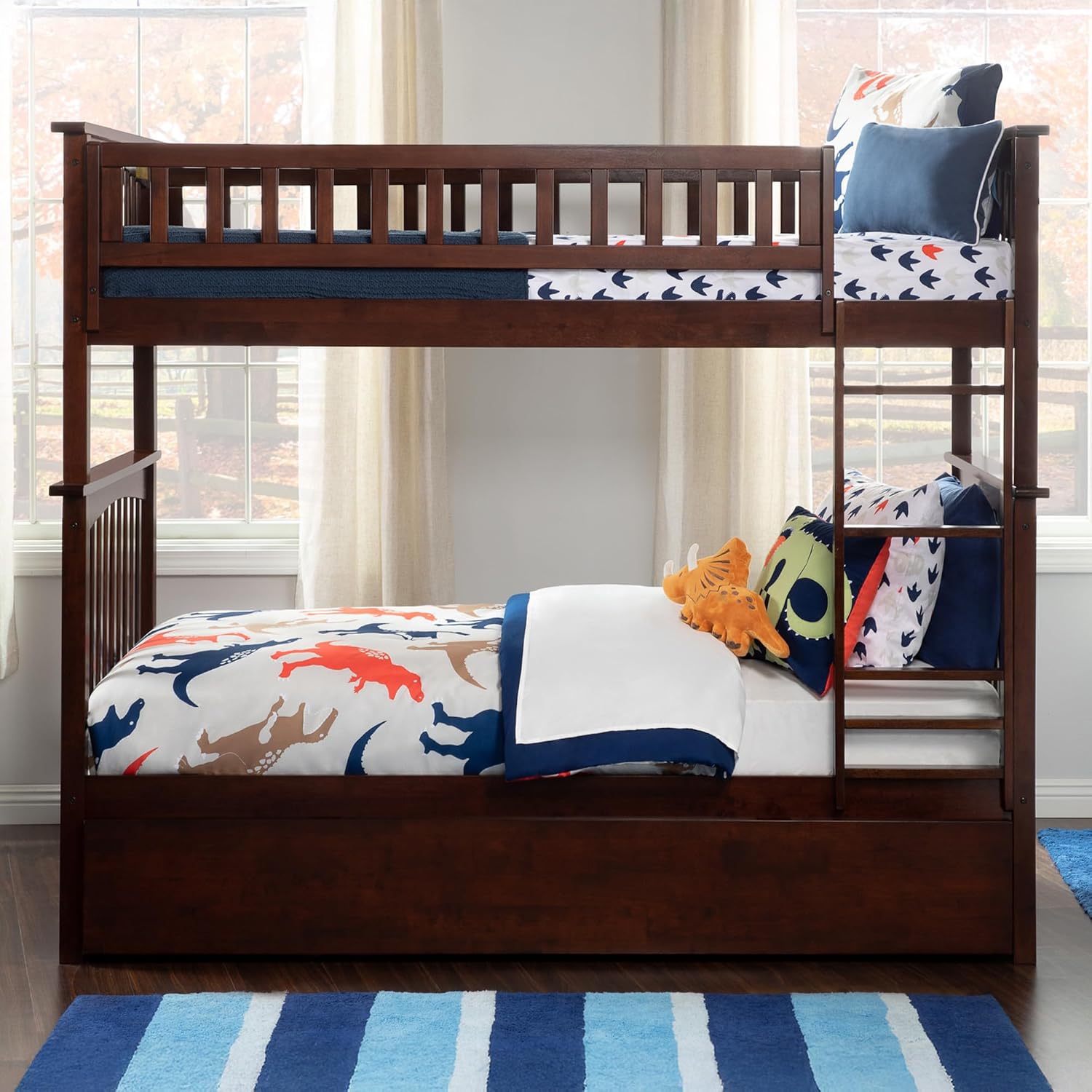 AFI, Columbia Ladder Bunk Bed Twin Over Twin with Twin Trundle, Walnut