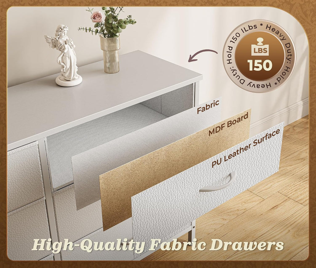 Huuger 78.7 inch Long Dresser for Bedroom, 15 Drawer Fabric Dresser for Closet, Large TV Stand for 65, 75, 85 inch TV, Wide Chest of Drawer with Storage, 78.7' W x 12.9' D x 26.7' H, White