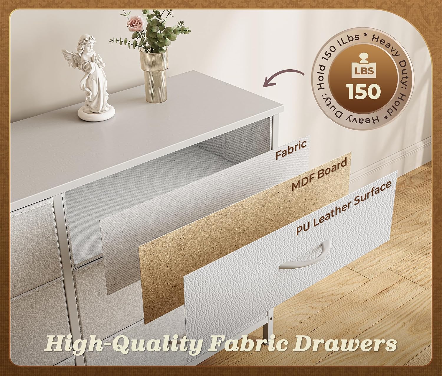 Huuger 78.7 inch Long Dresser for Bedroom, 15 Drawer Fabric Dresser for Closet, Large TV Stand for 65, 75, 85 inch TV, Wide Chest of Drawer with Storage, 78.7' W x 12.9' D x 26.7' H, White