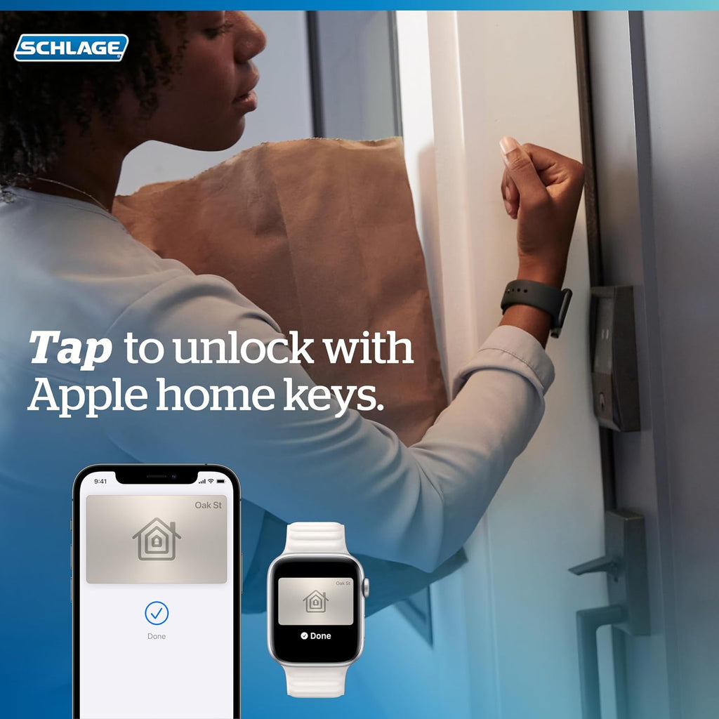Schlage Encode Plus Smart WiFi Deadbolt Lock, Tap to Unlock, Satin Nickel | Keyless entry door lock with touchscreen, Apple watch unlock, Apple Home, Alexa & Airbnb compatible, Certified security