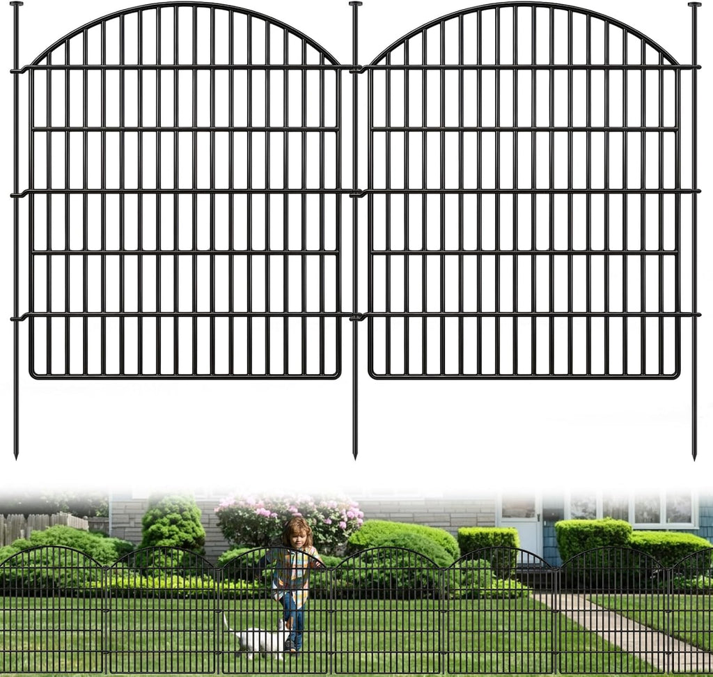 16 Panels Decorative Garden Metal Fence, 33in (H) x 38.67ft (L) No Dig Dog Fencing for Outdoor Yard, Rustproof Animal Ground Stakes Temporary Panel Border Barrier for Patio Flower Bed Camping