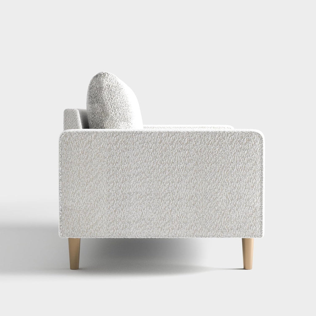 Furniture of America Oriana Contemporary Boucle Accent Chair with Back Pillow and Wooden Legs, Fabric Upholstered Armchair, Comfy Single Sofa Chair for Living Room, Bedroom, Home Office, Off-White