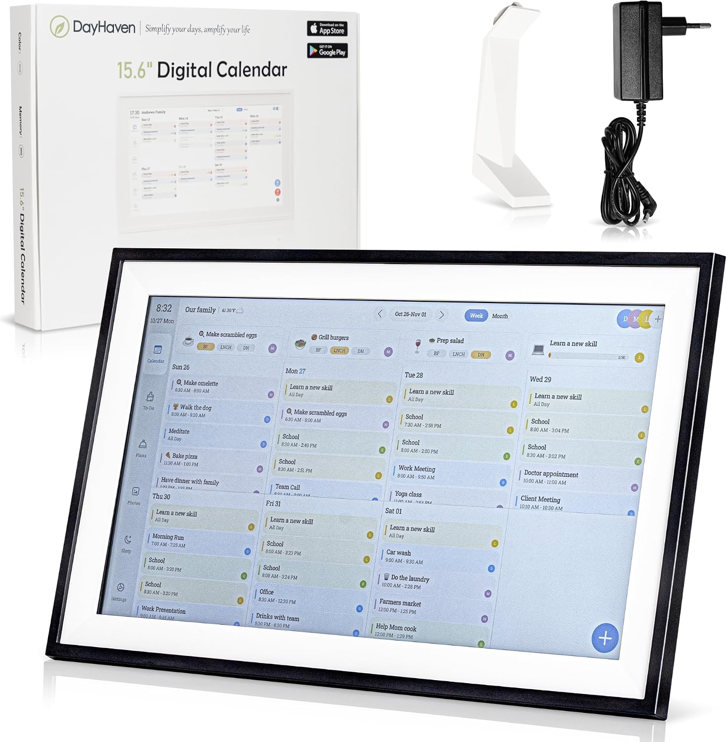 Calendar: 15.6-inch Smart Family Organizer & Digital Wall Planner with Touchscreen, Chore Chart, and Meal Planning – Wall Mount or Countertop Command Center, White 2025 Edition