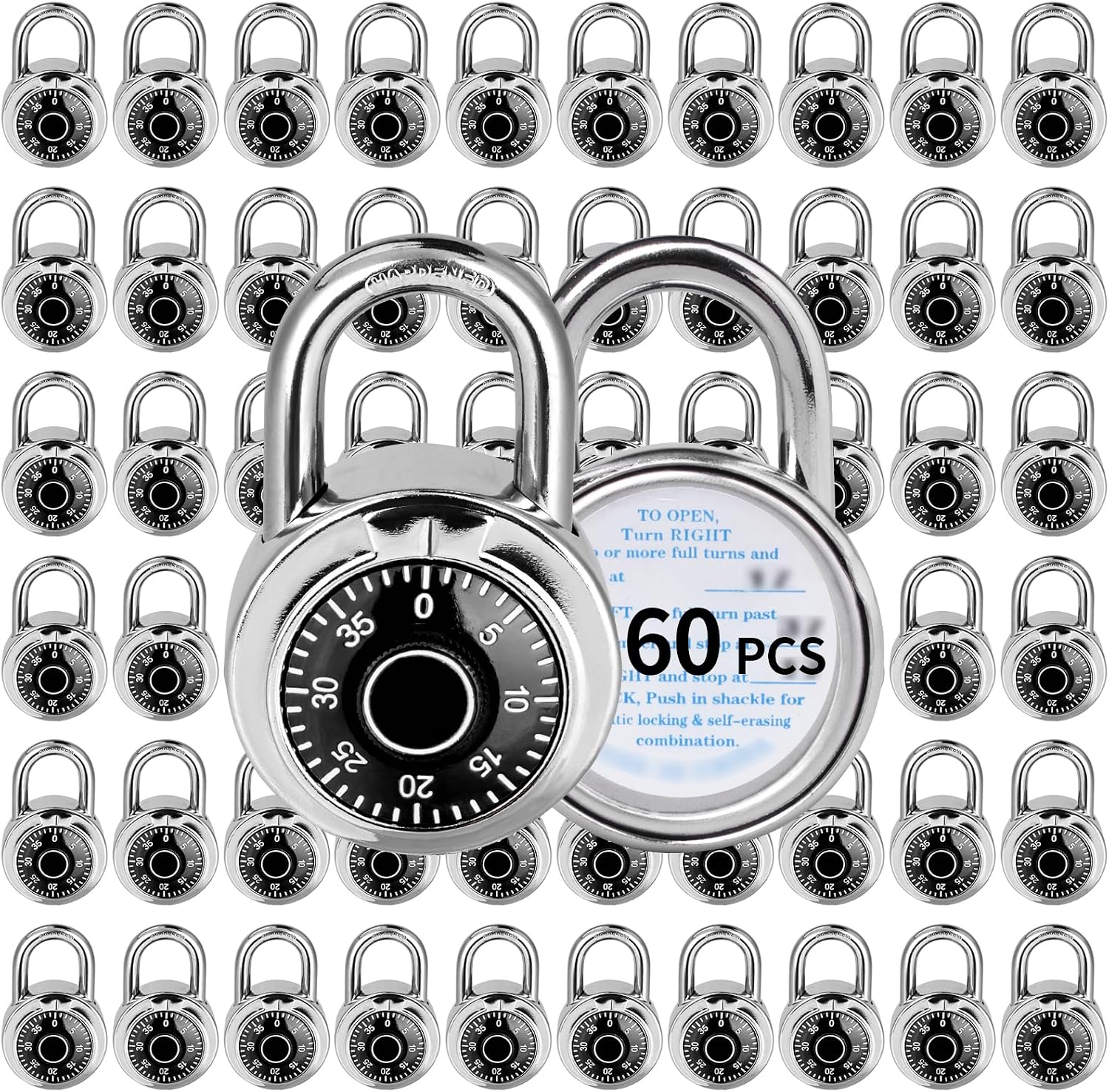 Combination Lock, LQYN Standard Dial Combination Lock, Pack of 60; Black Turnplate, 2 in. Wide, Fixed Three Digital Combination, for School, Gym & Locker, Toolbox, Gate