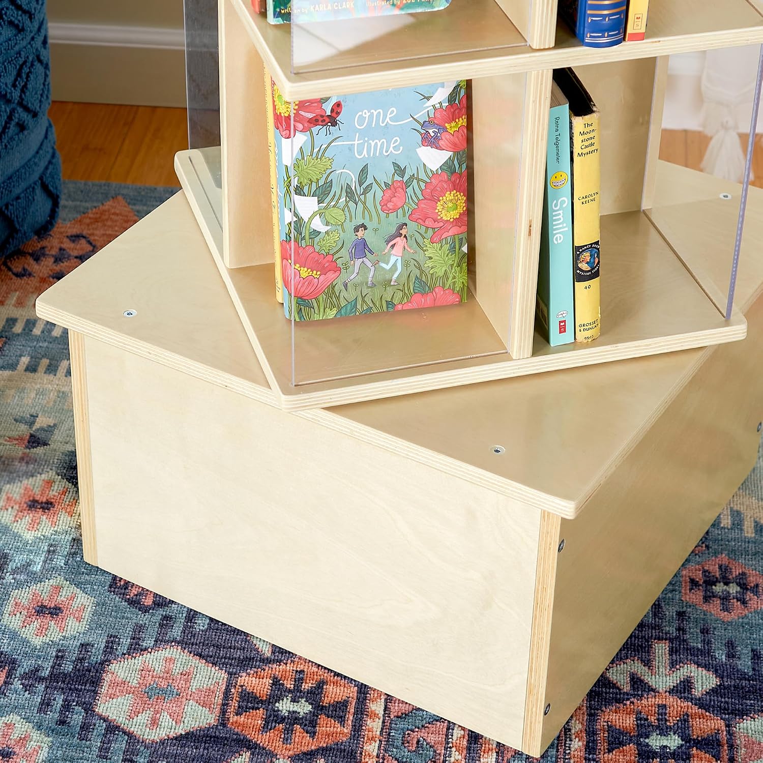 Guidecraft Floor Standing Rotating Book Display: Spinning Bookshelf Tower for Classroom, Kids Playroom, Library | Revolving Bookcase w/Acrylic Windows, Birch Plywood Montessori Storage Furniture