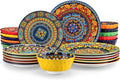 vancasso 24 Pieces Plates and Bowls Set, Bohemian Style Dinnerware Sets Service for 6, Porcelain Boho Dishes Set for Kitchen, Housewaring Gift, Dishwasher and Microwave Safe, Series KRVI