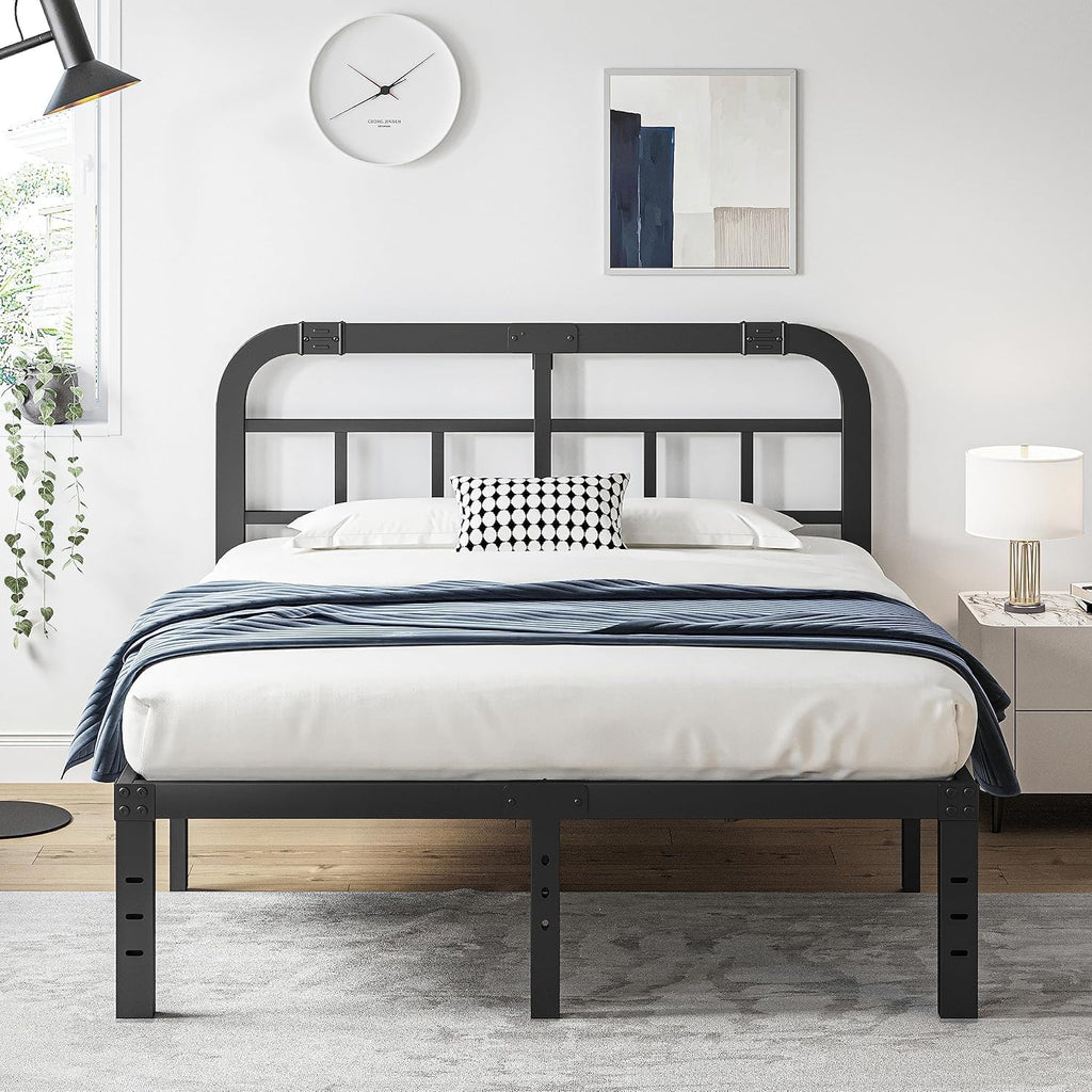 ZIYOO California King Bed Frame with Headboard 18 inch High Heavy Duty Steel Slat with 1500lbs Support, Easy Assembly, Noise Free-Black