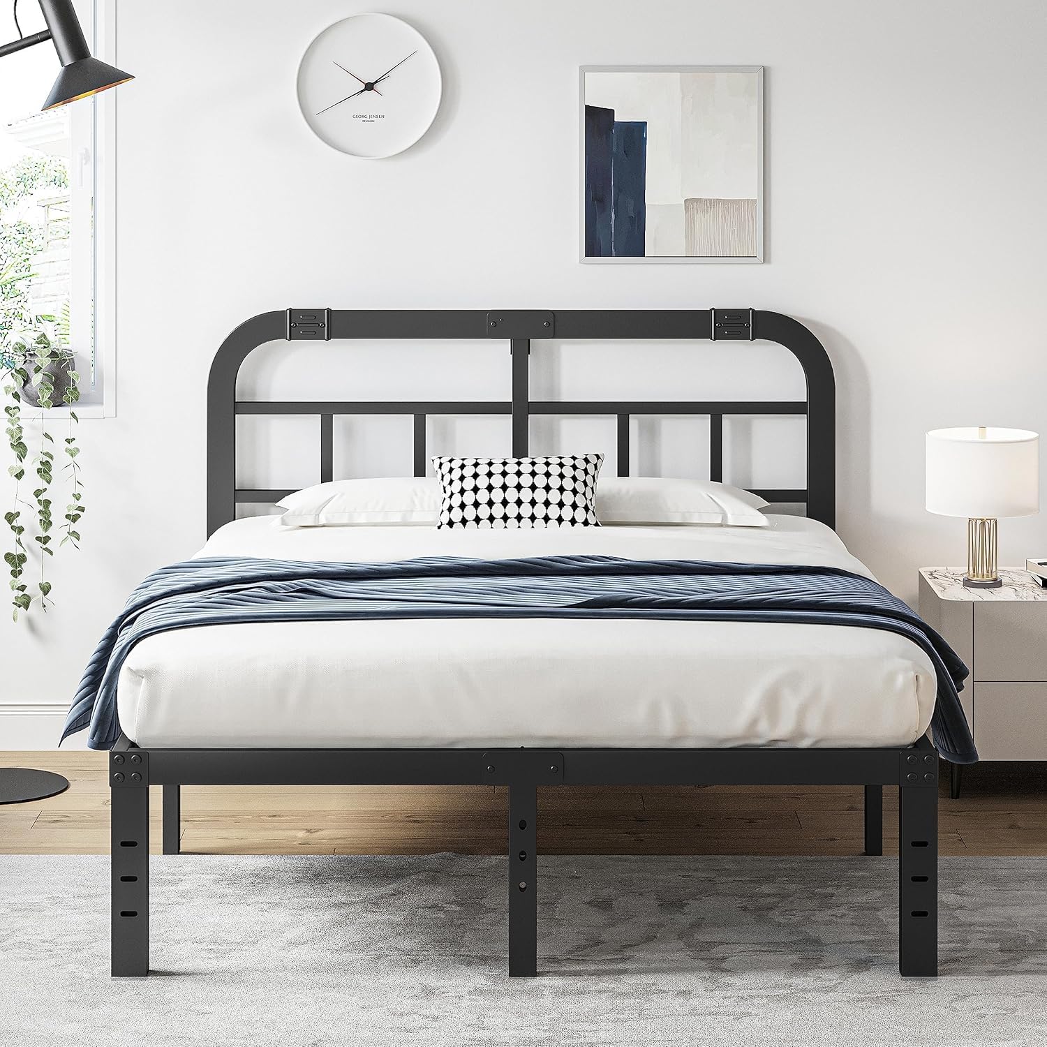 ZIYOO California King Bed Frame with Headboard 18 inch High Heavy Duty Steel Slat with 1500lbs Support, Easy Assembly, Noise Free-Black