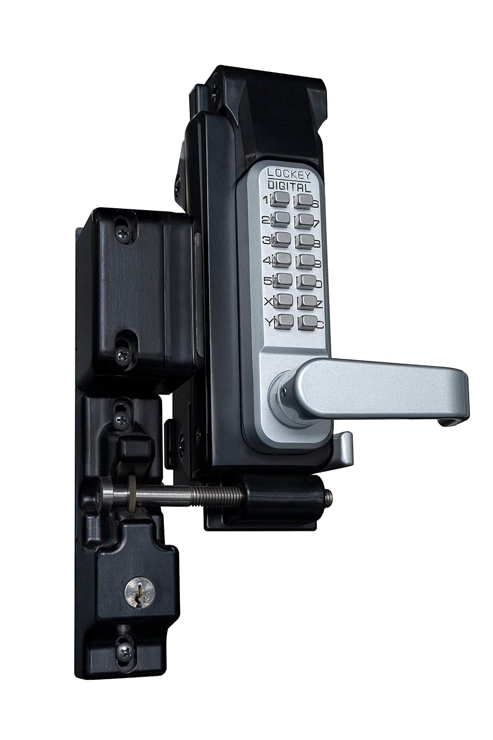 Lockey USA Sumo GL2 DC Satin Chrome Marine Grade Mechanical Double Combination Surface Mount Lever Gate Lock, Model Number: GL2SCMGDC