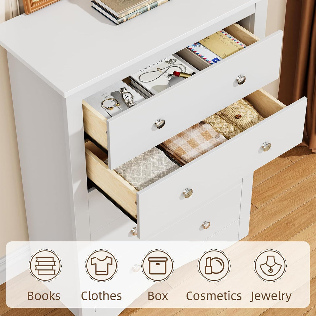 YESHOMY Tall Dresser for Bedroom with 5 Drawers, Modern Chest of Drawers, Wooden Dressers, TV Stand for Living Room,Closet, Hallway (Warm White)