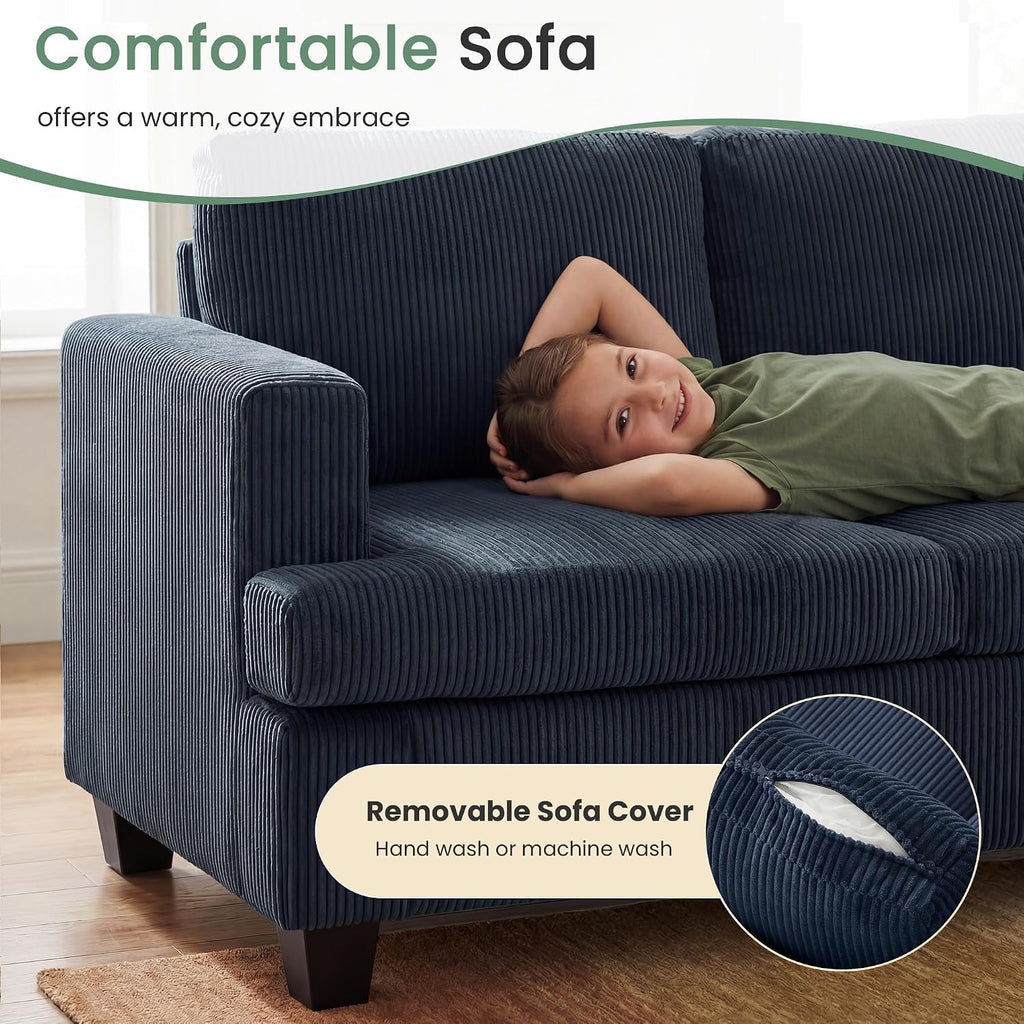 Fiona's magic 8 Seats Couch Set, 3 Piece Set Comfy Sofa, 3 Seater*2 & Loveseat Sofa with Deep Seats for Living Room, Modern Sleeper Couch, Blue Corduroy