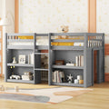 Twin Size Low Loft Bed with Two-Tier Shelves, Multifunction Wood Loft Bed Frame with Built-in Stairs, Storage Underneath, Sturdy Slats Support, Space Saving Loft Bed for Kids Boys Girls (Gray * 01)