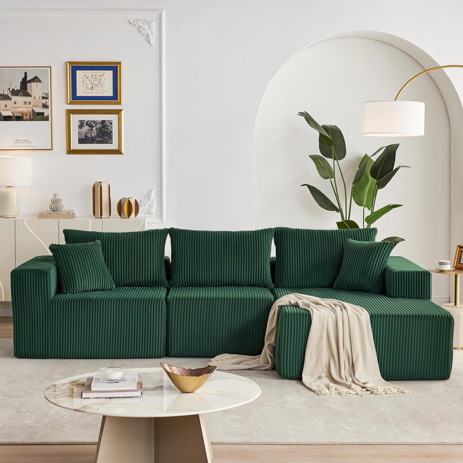 Weture 108' Modular Sectional Sofa, Cloud Sectional Couch with Deep Seat, Modern Modular L-Shape Sofa with Chaise,Upholstered Boneless Couches for Living Room Bedroom (Corduroy, Green)