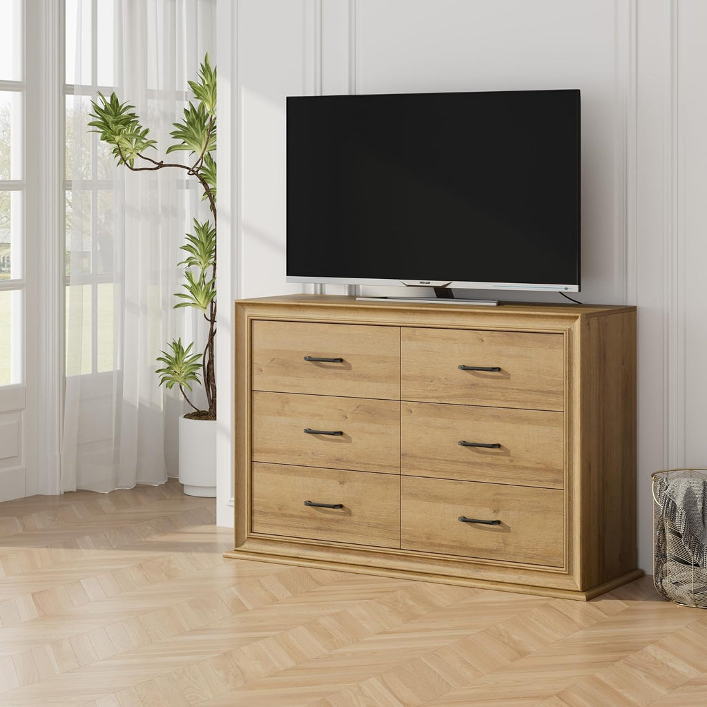 HIFIT Farmhouse 6 Drawer Dressers, 47.2' Wide Chest of 6 Drawers, Oak Double Dressers, Storage Organizer Cabinet for Living Room