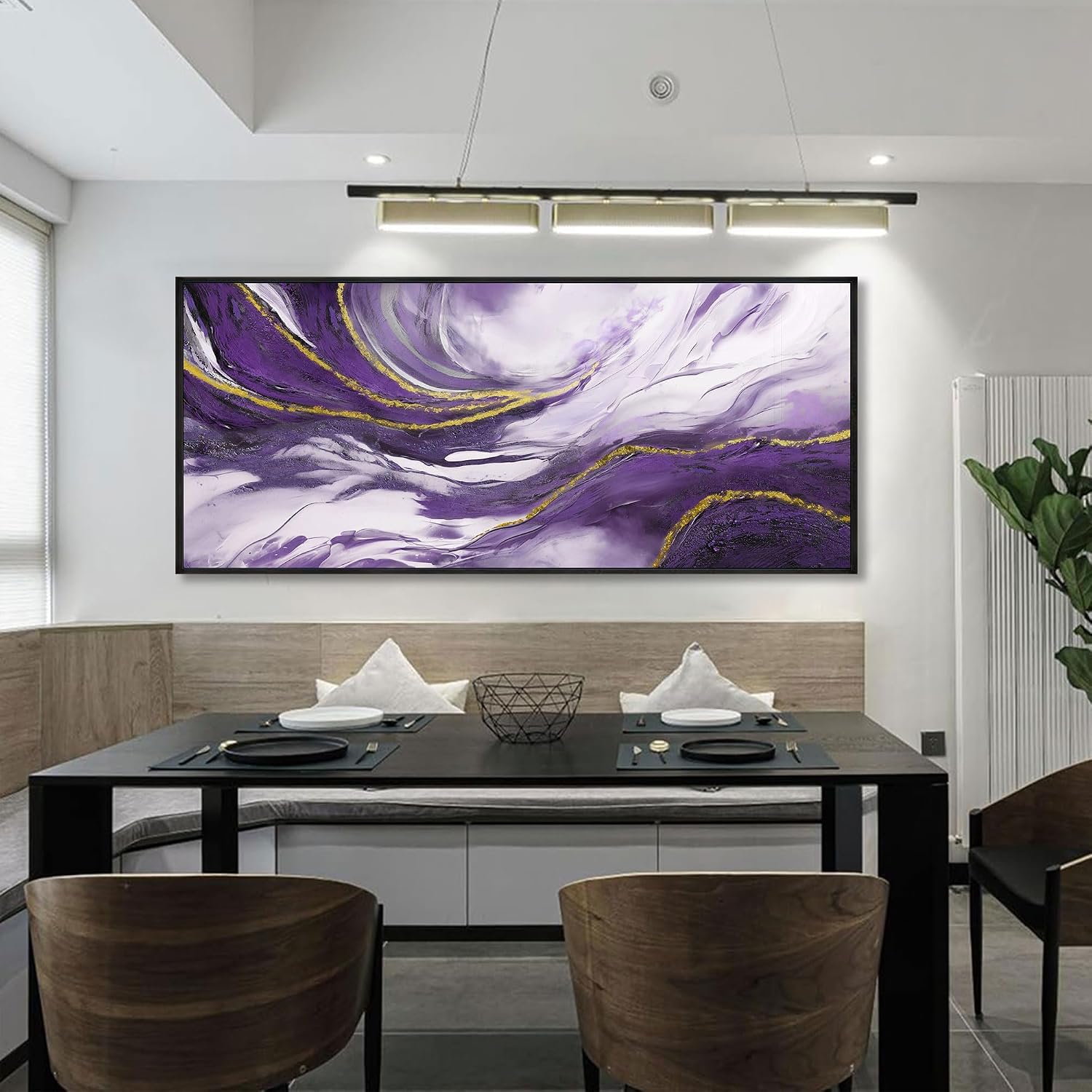 yiijeah Purple Wall Art - Abstract Canvas Wall Art Large Artwork for Living Room Purple and Gold Prints Decor Modern Wall Decor for Bedroom Office Picture Home Decor