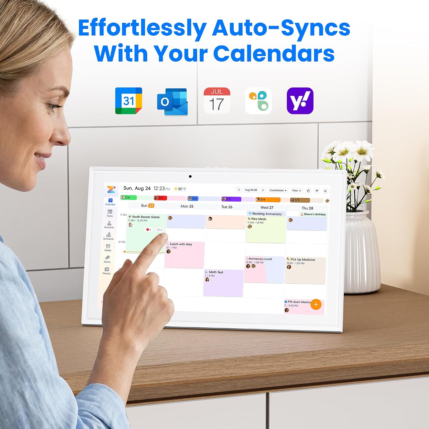 15.6' Smart Digital Calendar, Touchscreen Family Planner, No Subscription Required, 32GB, Multi-User Sync, Wall/Desk Mountable with Magnetic Accessories, Gifts for Mom Dad