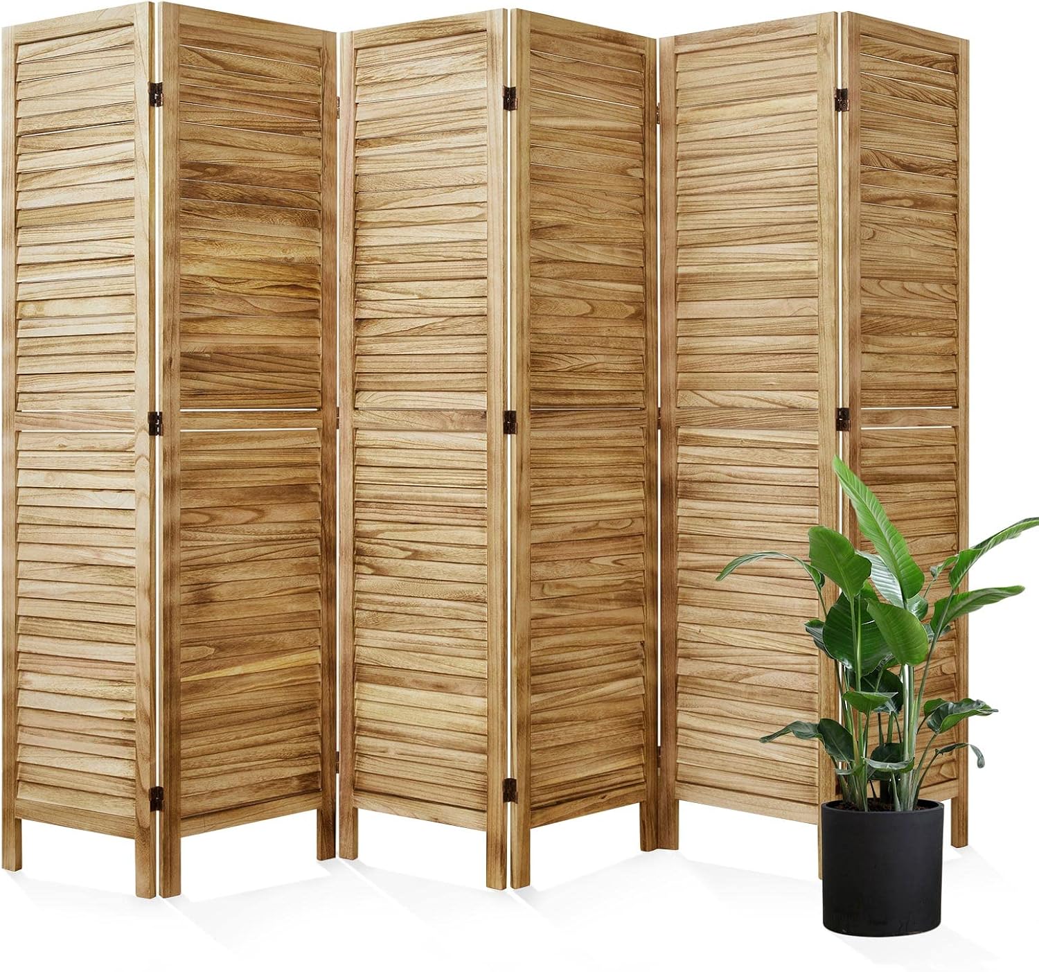 Room Dividers and Folding Privacy Screens, Wood Louvered Separators Divider Wall for Home Office Bedroom - 6 Panels, 67 * 90inch (Wood)