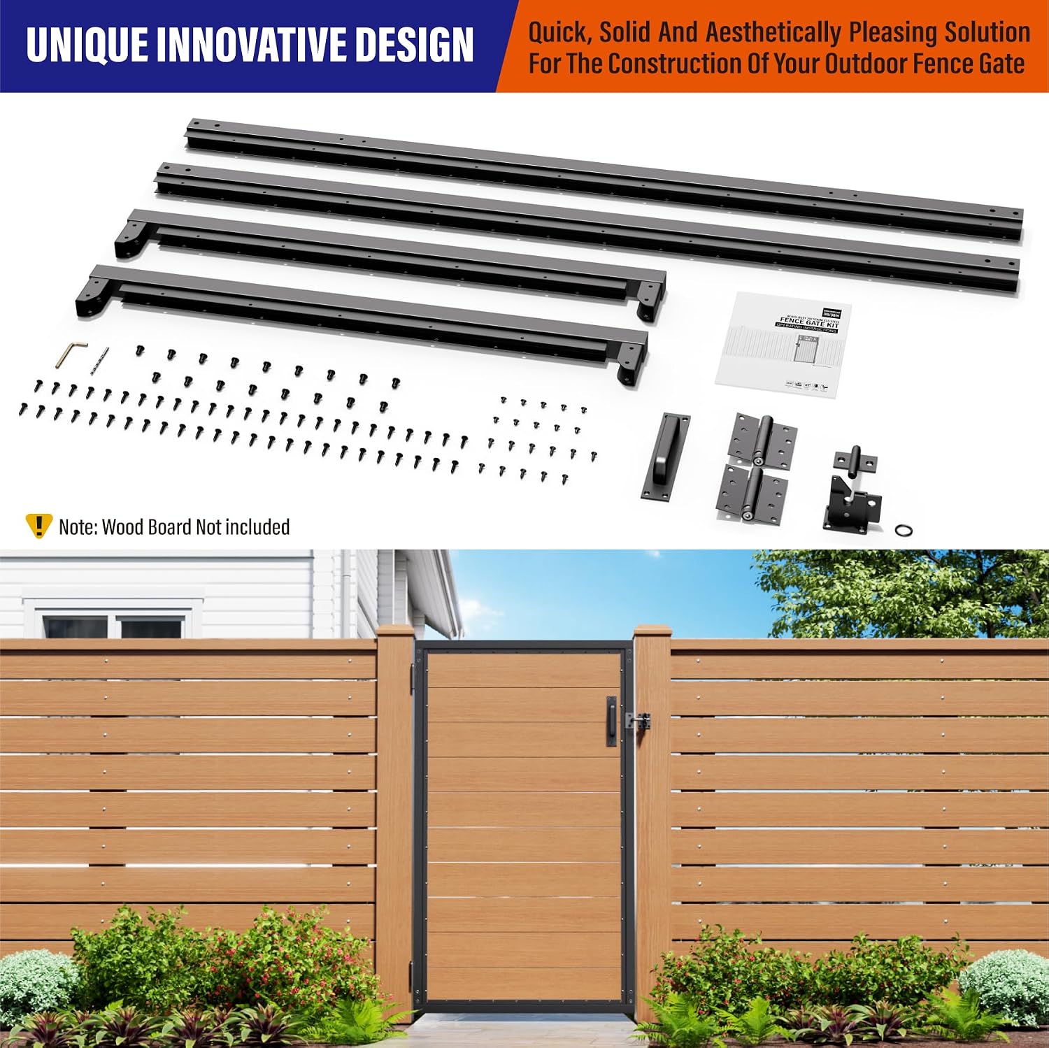 3x5FT (34.8'W X 59'H) Stainless Steel Anti Sag Wooden Fence Gate Kit Heavy Duty Garden Gate Frame Hardware Kit Reinforcement (Left/Right Free-Installation)