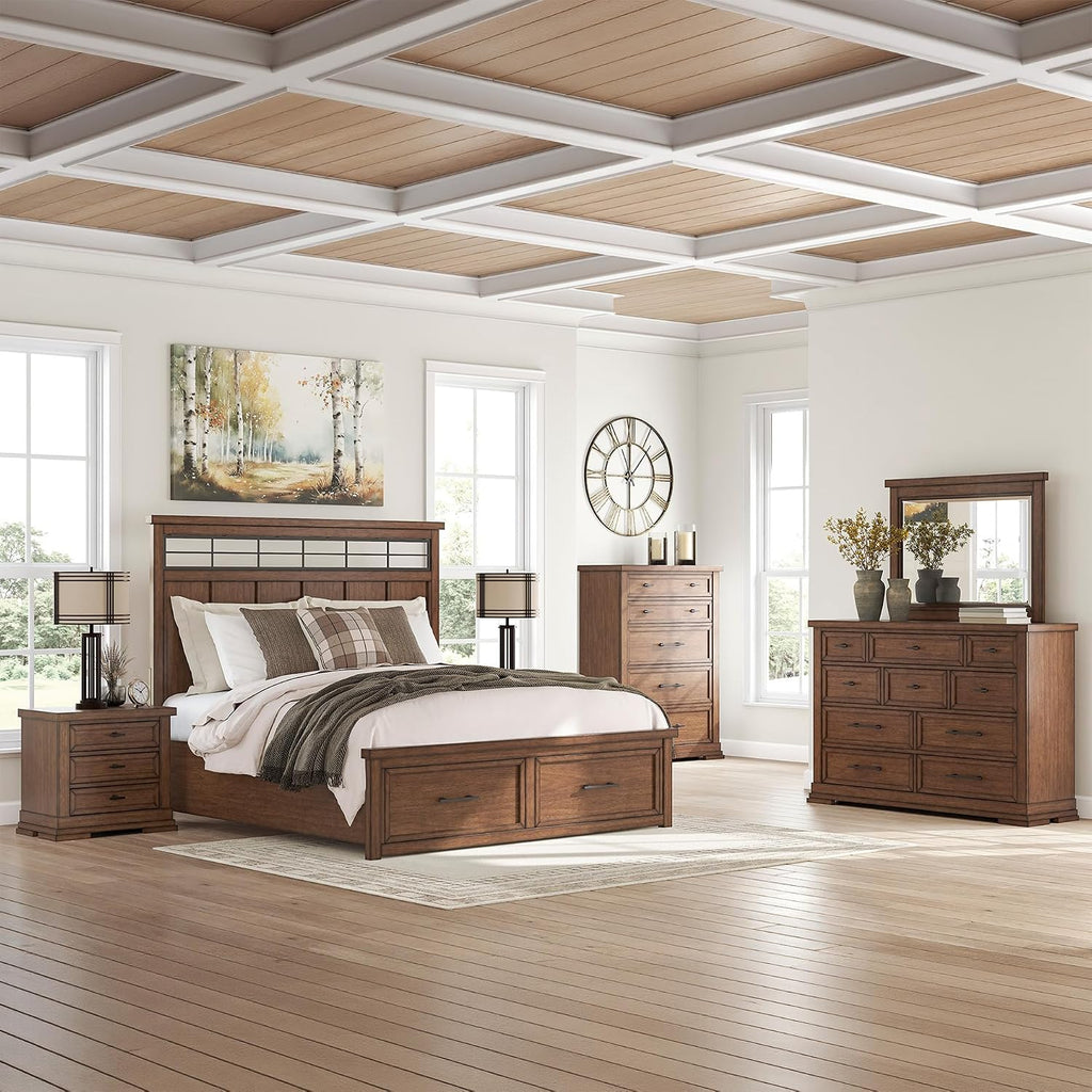 Signature Design by Ashley Taffenbrook Farmhouse 5-Drawer Chest with Felt-Lined Top Drawer and Easy Glide for Bedroom, Dark Brown