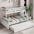 Giantex Twin Over Full Bunk Bed with Trundle, Convertible Platform Bed Frame with Ladder, Solid Wood Frame & Safety High Guardrails, Space-Saving Bunk Bed for Teens & Kids, No Box Spring Needed, White
