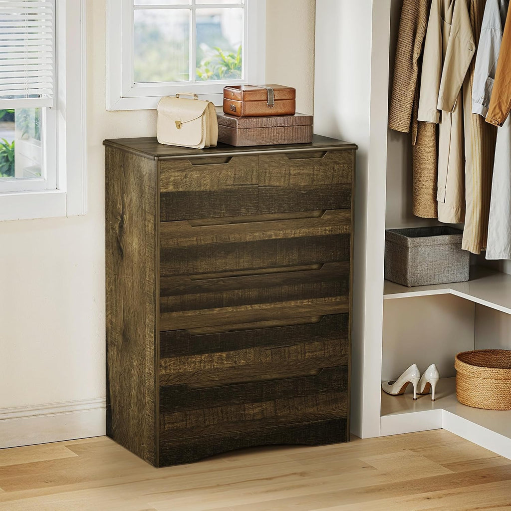Gizoon 6 Drawer Dresser, Chest of Drawers with Large Storage, Dark Brown Dressers for Bedroom, Tall Dresser and Organizer with Anti-Tripping, Wooden Cabinet for Office, Living Room, Entryway