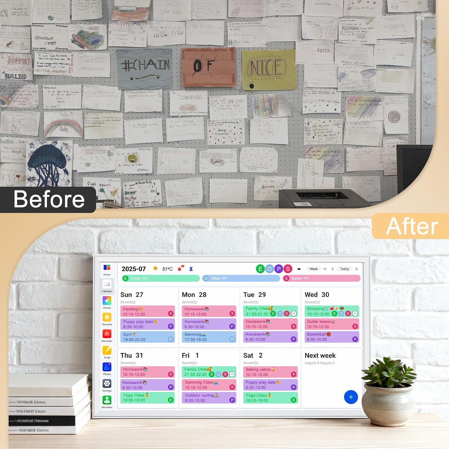 Digital Calendar 32' Smart Touchscreen Electronic Calendar with Family Chore To-do Organizer & Reward System, Dual Mode Smart Calendars & Photo Frame, Wall Mount, 1080P HD Display (White, 32-inch)