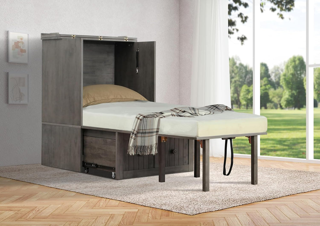 Mega Solutions Murphybedz Tuscany Murphy Cabinet Chest Bed with Charging Station 6 Inch (Galaxy Grey, Single)