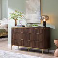 T4TREAM Fluted 7 Drawers Dresser for Bedroom, 54' Wide Modern Dresser TV Stand, Gold Accents, Fluted Fronts, Wood Storage Dressers Organizer for Bedroom, Living Room, Dark Walnut