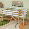JIVOIT Solid Wooden Twin Loft Bed with Ladder, Rubber Wood Bed Frame with Ladder, Platform of Strengthened Slats, Low Height Design Loft Bed, No Box Spring Needed