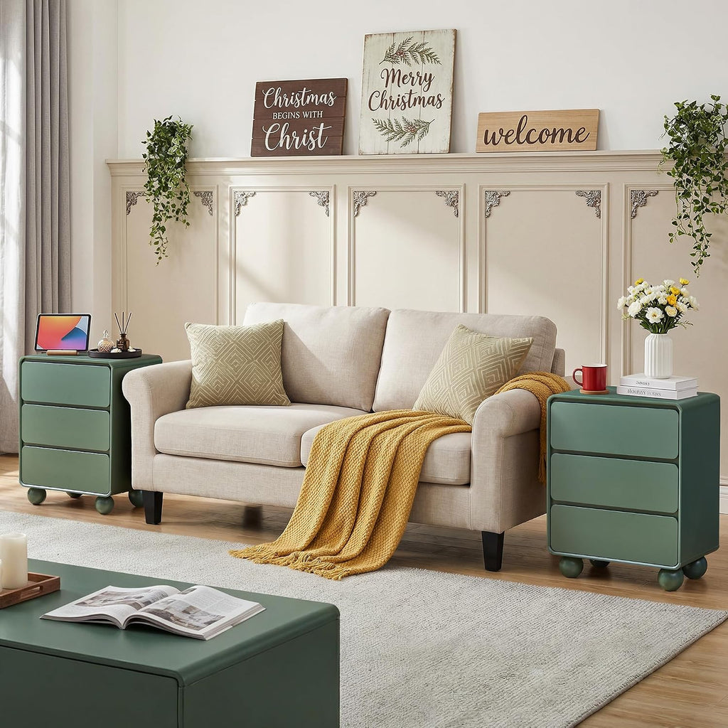 AVZEAR Modern3 Drawer Dresser for Bedroom, Curved Wooden Dresser Chest of Drawers, 3 Drawer Nightstand Closet Clothes Storage Organizer for Kids Bedroom, Living Room, Nursery, Green