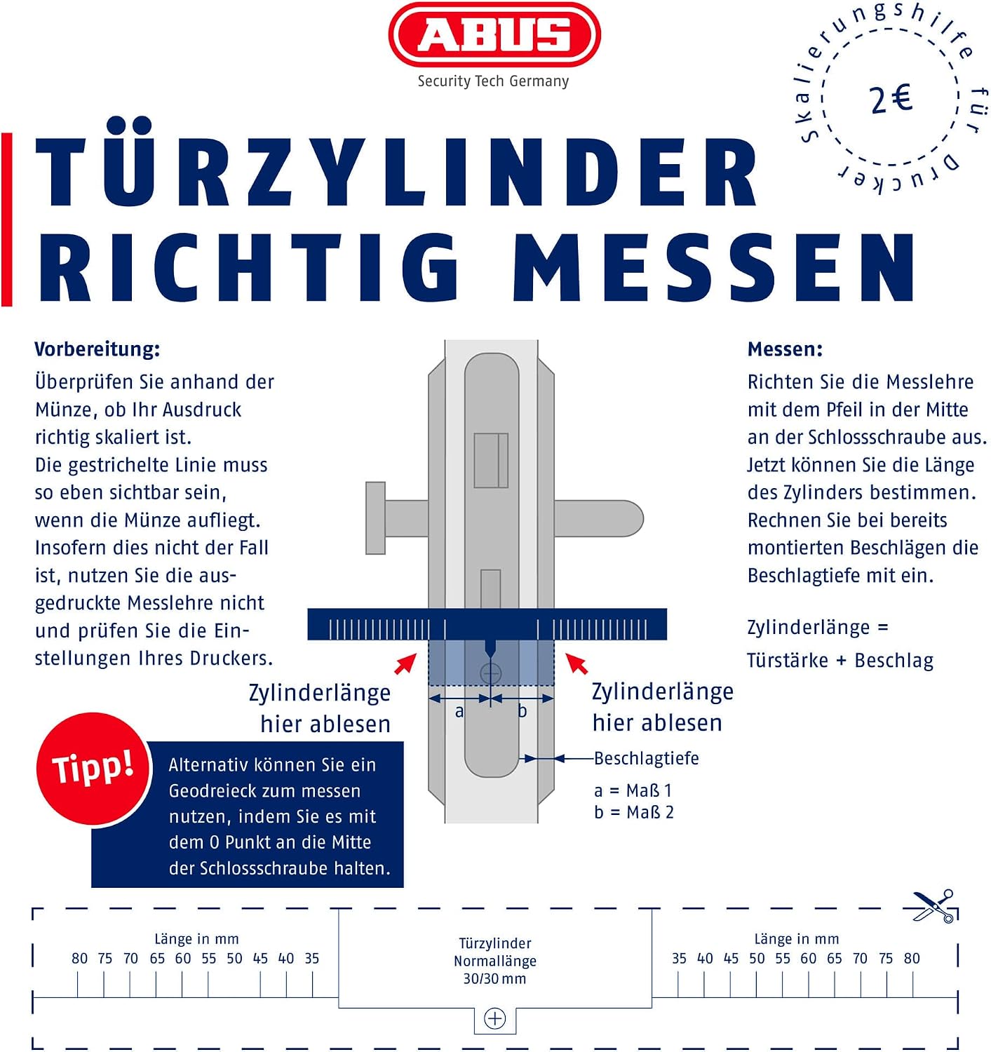 ABUS Profile Cylinder Lock D6XNP 40/40 B/SB with Keycard and 5 Keys, 483028